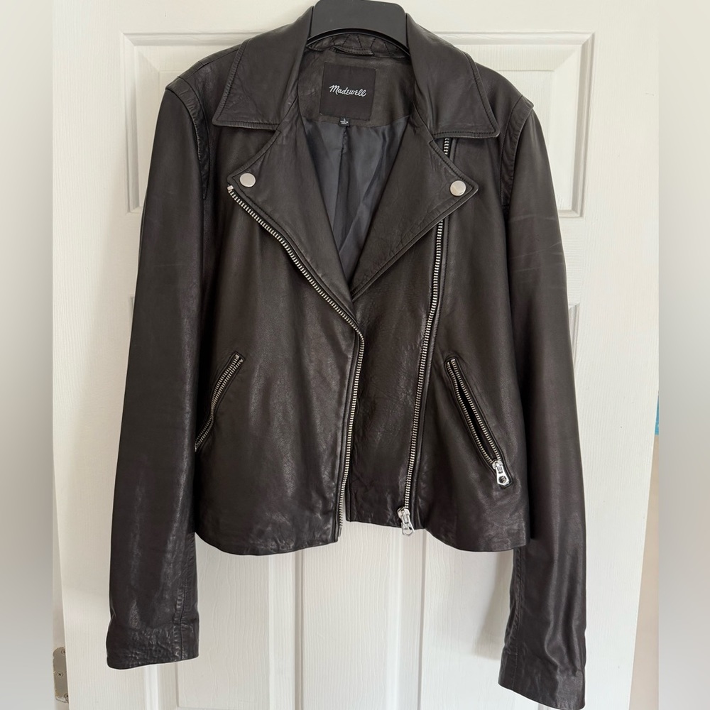 Madewell | The Washed Leather Motorcycle Jacket size Large - True Black